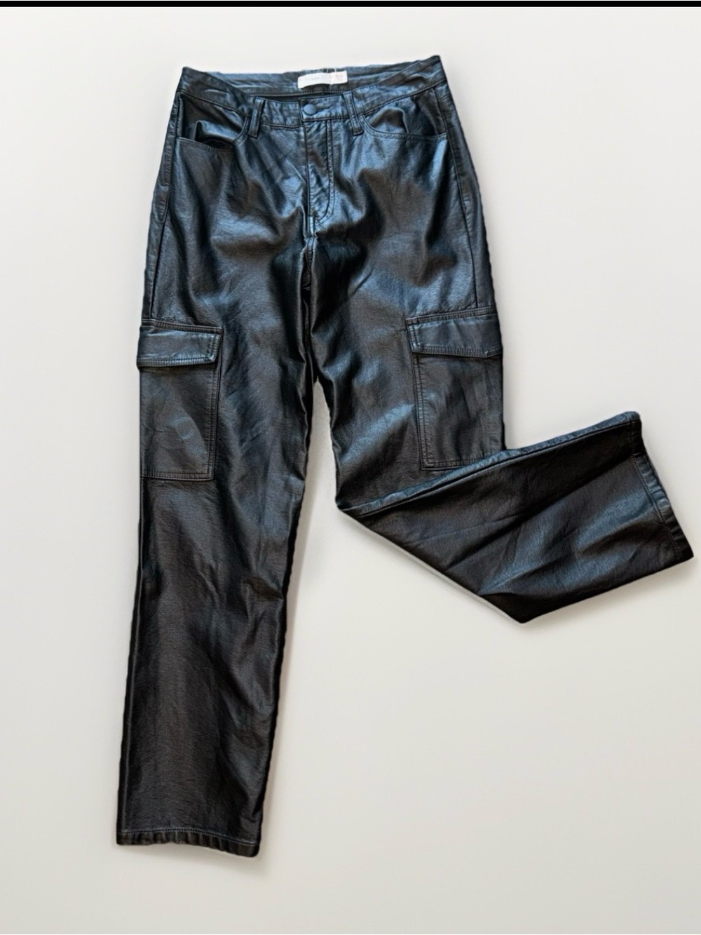 tgla Pants Womens Size 9 / 29 Vegan Faux Leather Cargo Straight Leg Black